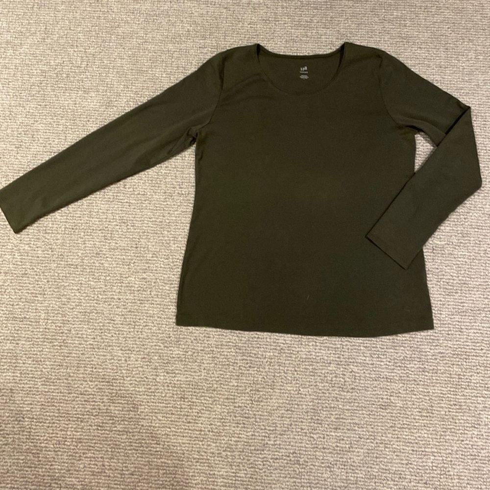 J.Jill Perfect Pima Olive Green Top, Size L